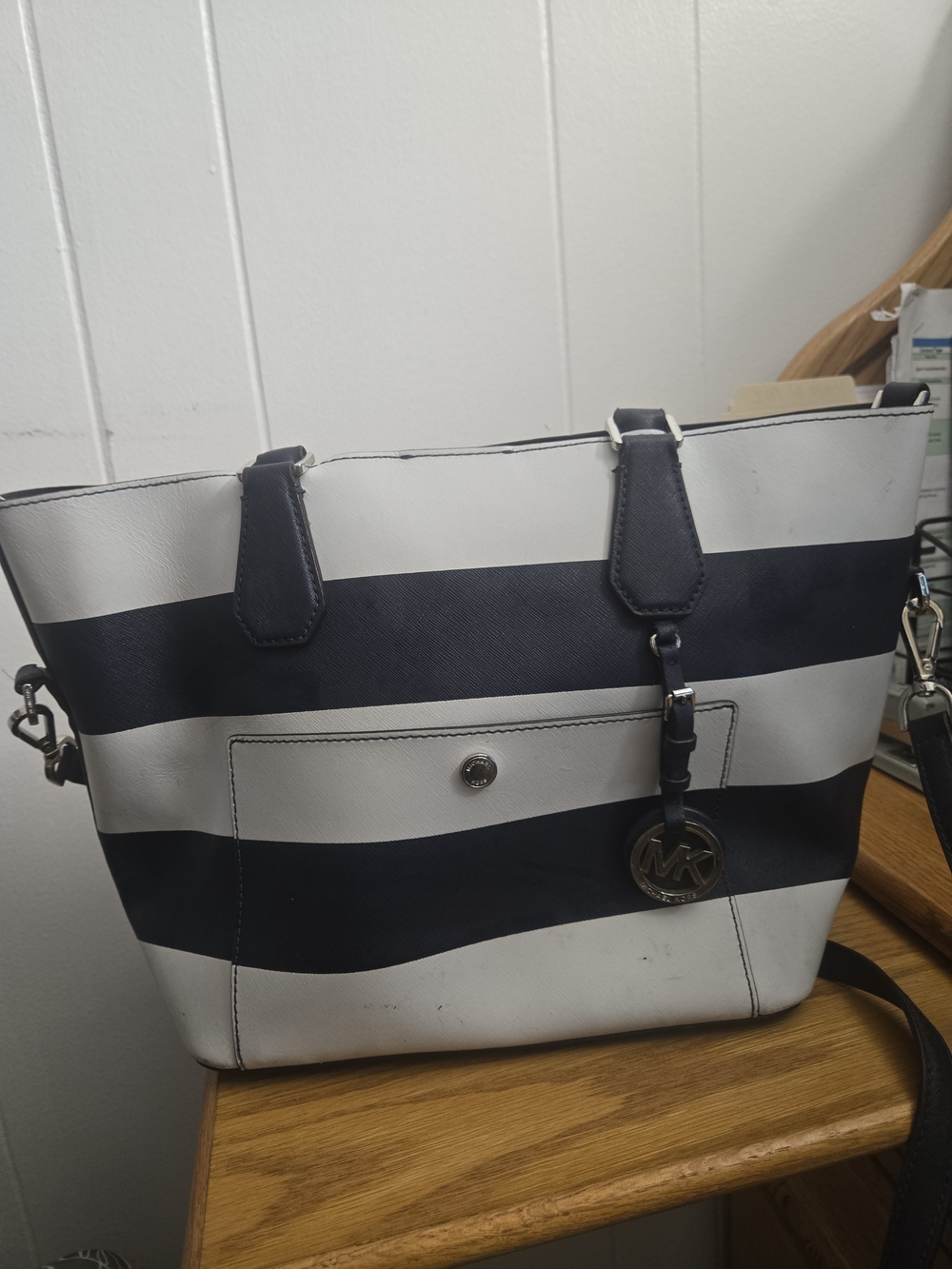 Michael Kors Navy and White Striped Tote